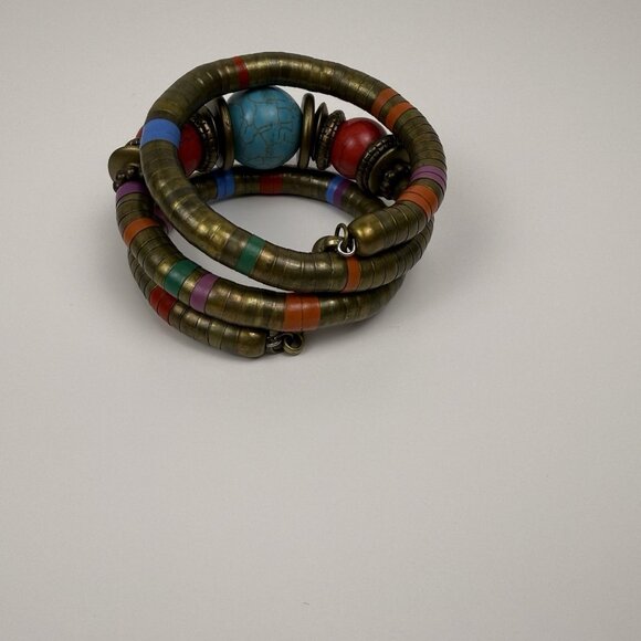 Vintage Boho Chunky Ethnic Multilayer Beaded Bangle Snake Bracelet Turquoise - Picture 2 of 2